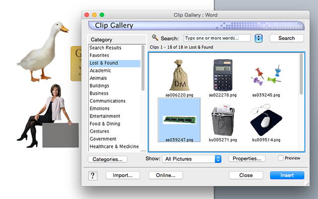 Oh, and Mac users: Clip Art is still an offline feature in Office for Mac 2011, so you can still use it.