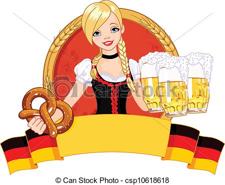 ... Oktoberfest girl design - Illustration of funny German girl.