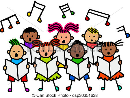 OL Clip Artby CommercialCartoons2/777; Singing Kids - A group of happy and diverse stick children.