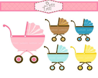 ON SALE SALE pink baby stroller clip art, baby clip art, baby car clip art, Instant download Digital clip art, blue, green, yellow