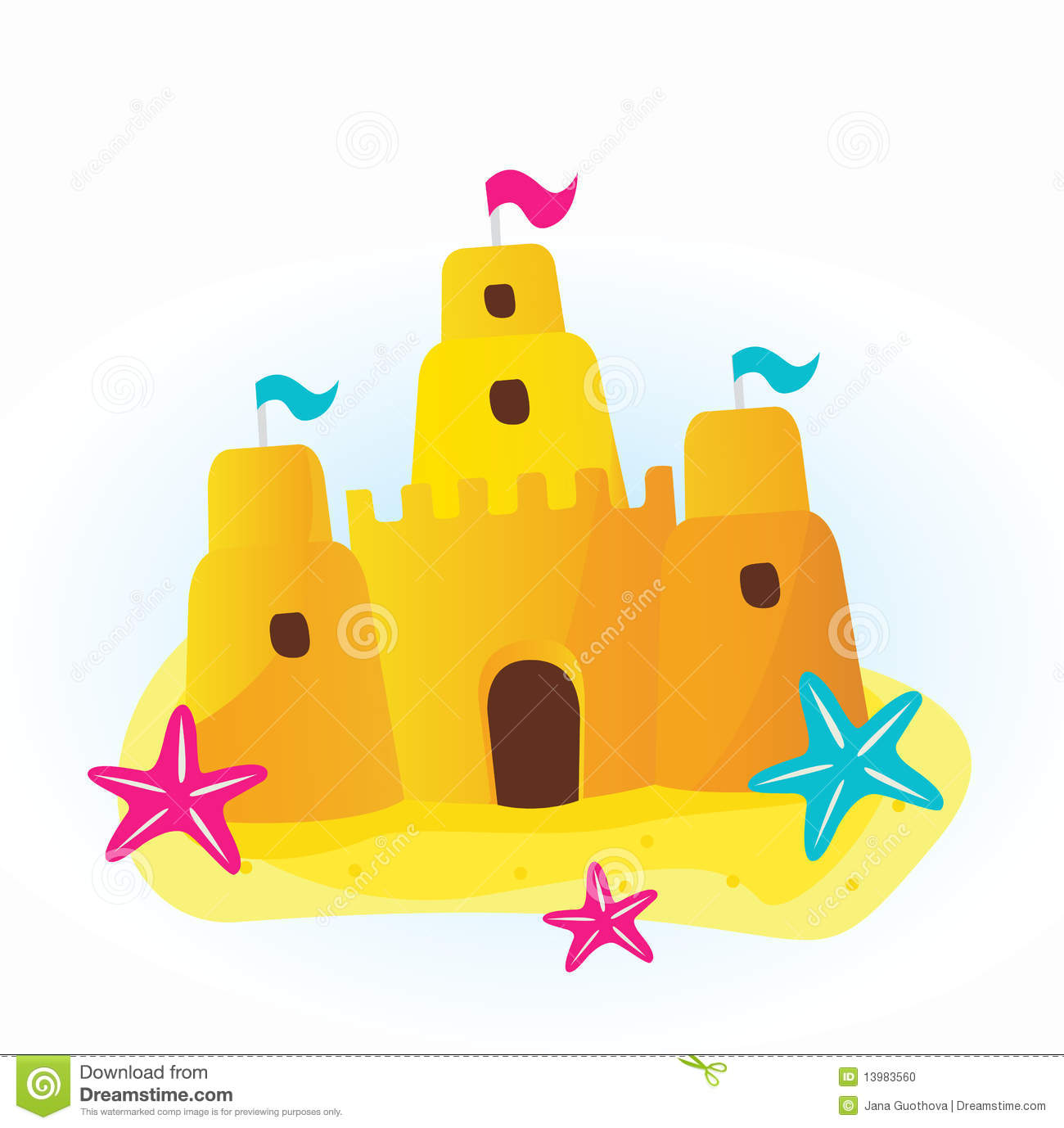 On White Background Beautiful Sand Castle On The Beach Cartoon Icon