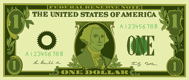 One Dollar Bill Stylized . - Dollar Bill Images Clip Art