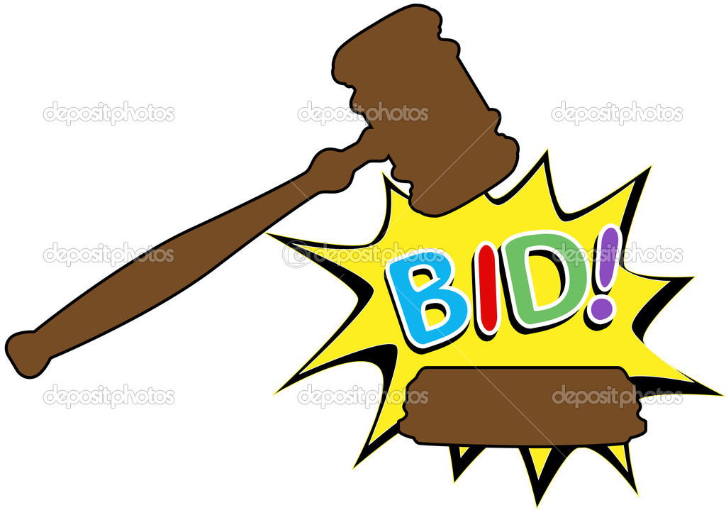 Online Auction Bid Gavel Hits Stand To End Sale In Cartoon Style Icon