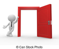 ... Open door - 3d people - man, person and a open door.