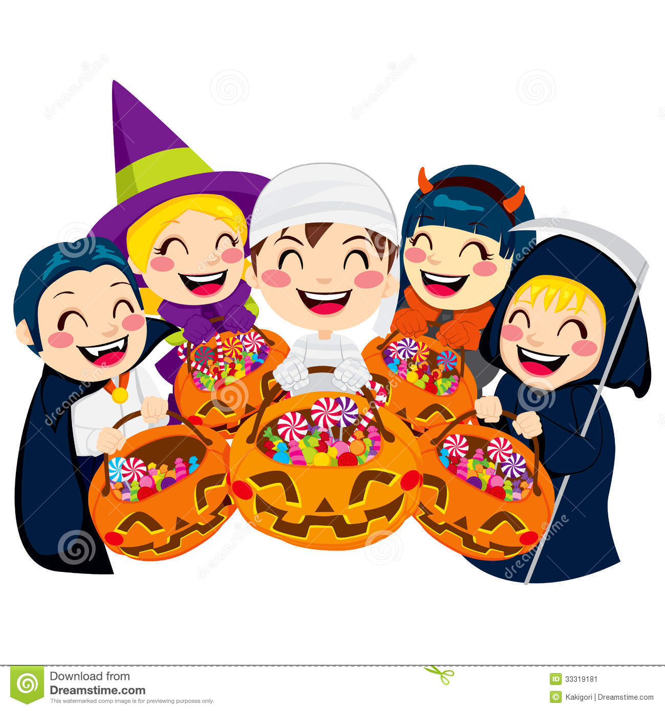 Or Treat Candy Clipart Halloween Kids Candy Five Doing Trick Treat