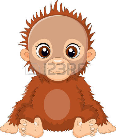 orangutan: Cartoon baby orangutan sitting Stock Photo
