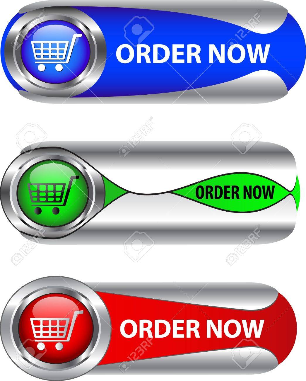 Metallic order now button/icon set for web applications. Stock Vector -  12367829