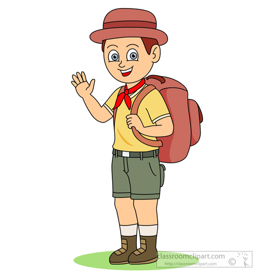 Outdoors Boy Scout With Backpack Waving Clipart Classroom Clipart
