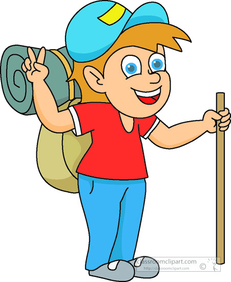 Outdoors Hiker With Backpack Sleeping Bag Classroom Clipart