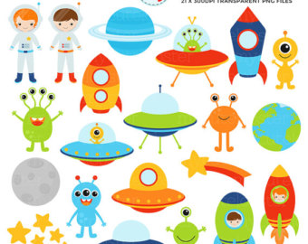 Outer Space Clipart Set - clip art of aliens, spaceships, astronauts, space, planets - personal use, small commercial use, instant download