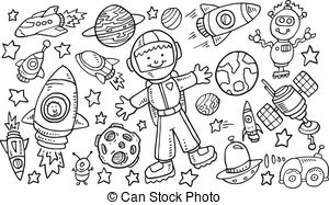 Outer Space Doodle Vector .
