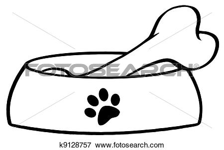 Outlined Dog Bowl With Big Bo - Dog Bowl Clipart