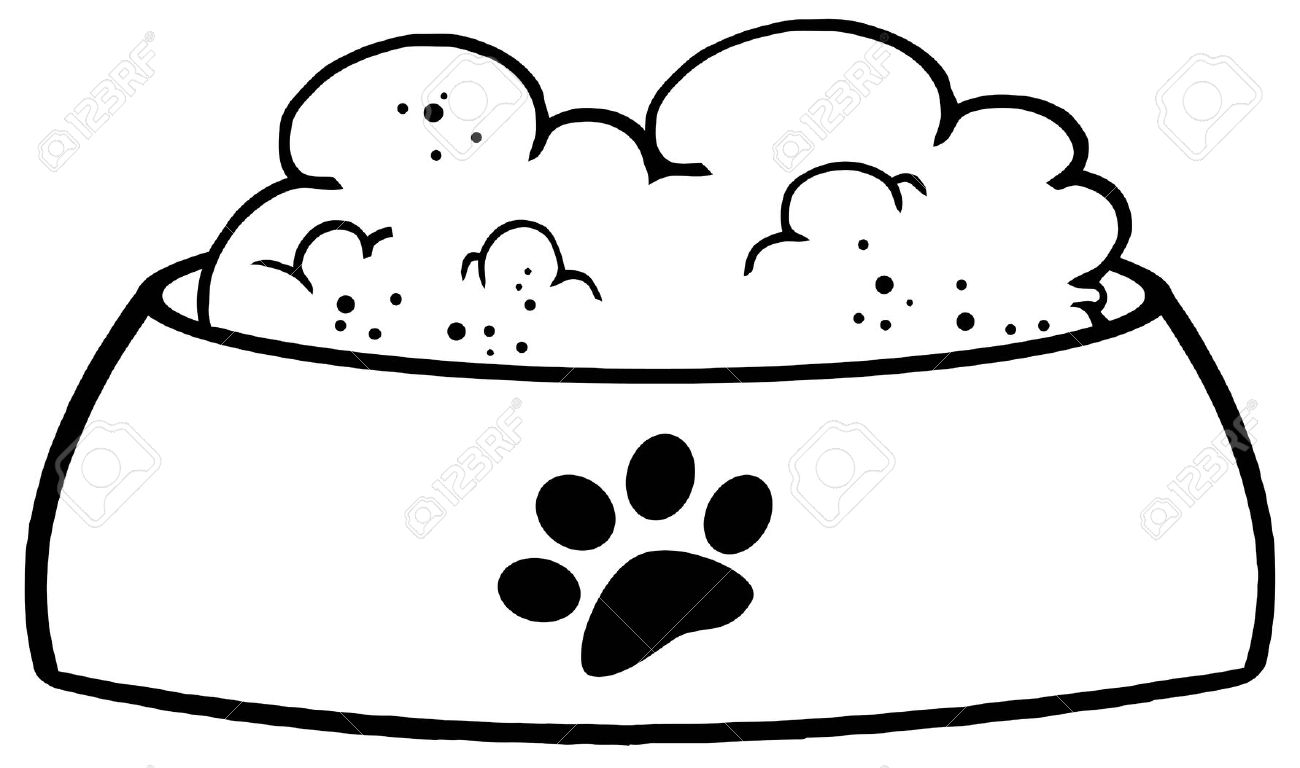 Outlined Dog Bowl With Food . - Dog Bowl Clipart
