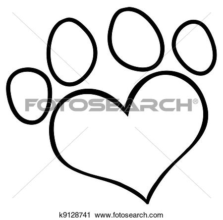 Outlined Love Paw Print - Free Paw Print Clip Art