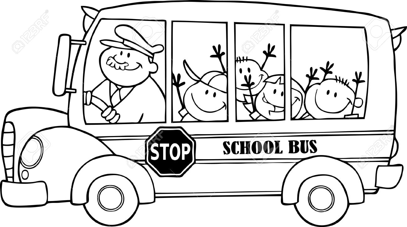 Outlined School Bus With Happy Children Royalty Free Cliparts u0026middot; School Bus Clip Art Black And White