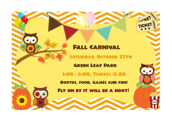 Owl Fall Festival Carnival Birthday Invitationalohapartyprints