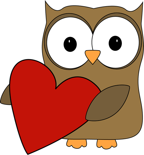 Owl with a Big Valentine Hear - Valentines Clip Art