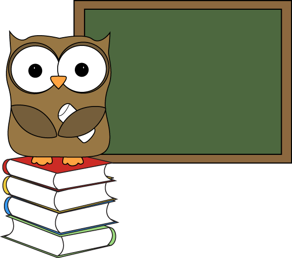 Owl with Books and Chalkboard Clip Art - Owl with Books and .