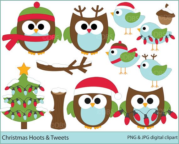 Owls clipart christmas digital clip art birds woodland - Christmas Hoots and Tweets Digital Clipart $5