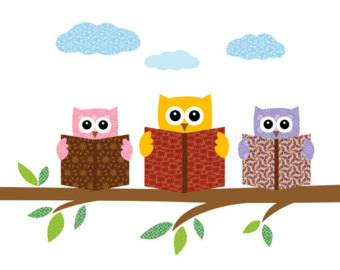 Owls Reading Books On A Tree Branch Print Poster Illustration