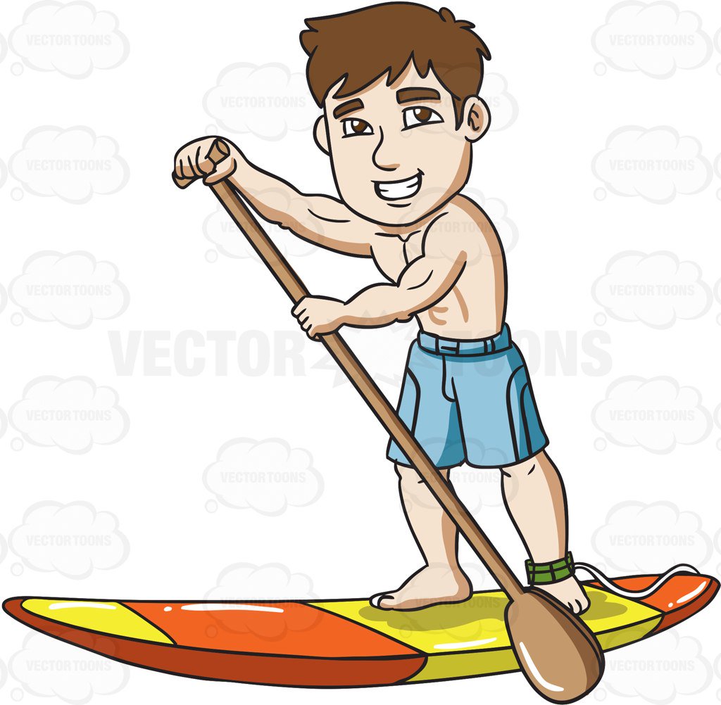 A joyful man on a paddle board