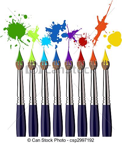 ... Paint brushes and color splash - Eight brushes and colorful.