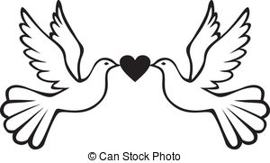 ... Pair of doves with heart - Pair of white doves holding heart