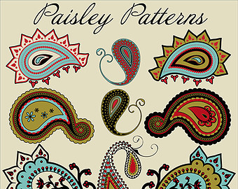 Paisley Patterns, 9 PNG Files, Paisley Graphics, Paisley Clip Art Set, Beautiful Paisley Clipart Kit, Instant Download, Clip Art Kits