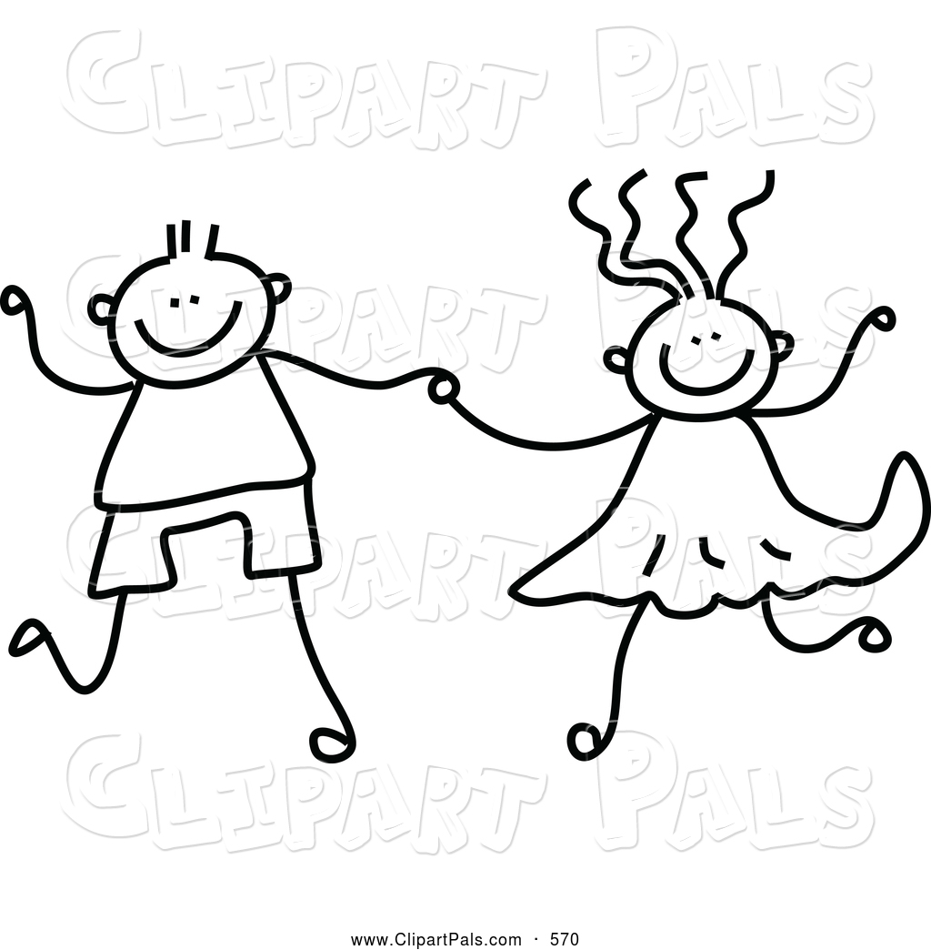 Pal Clipart Of A Black And White Coloring Page Of A Boy And Girl