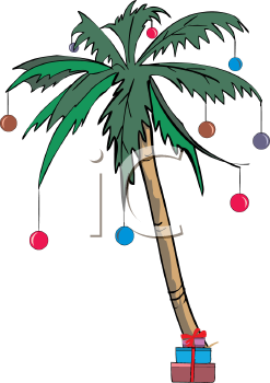 Palm Tree Decorated with Christmas Ornaments - Royalty Free Clip Art Illustration