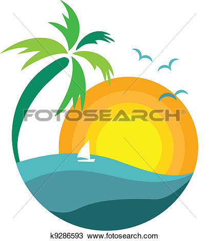 Ocean Sunset Clipart Palm Tre