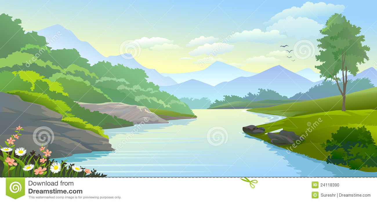 Panoramic View Of River Flowi - Clipart River