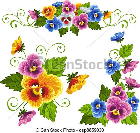 ... Pansy - Set of gentle floral patterns with pansy. Drawn with.