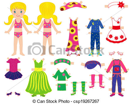 Paper doll and clothes set for her - csp19267267