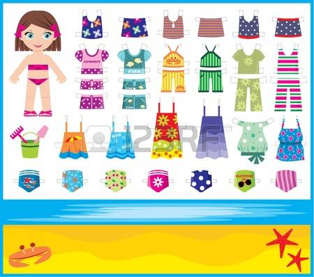 Paper doll: Paper doll with summer set of clothes Illustration