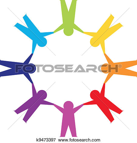 Paper people in circle holdin - Holding Hands Clip Art