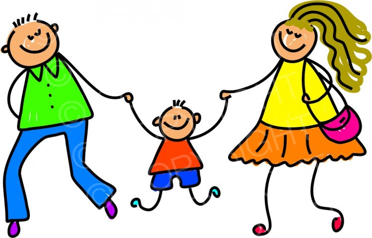 Happy Cartoon Parents and Son Toddler Art Prawny Clip Art