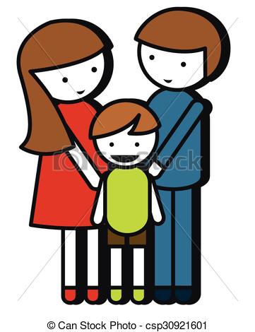 Simple family drawing with parents and kid - csp30921601