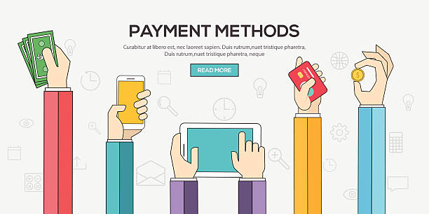 Flat designed banners exhibiting payment methods vector art illustration