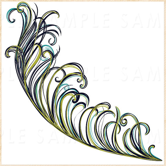 Peacock Feather ClipArt, Feather Illustration, DIY Invitation Graphic Design, Boho Peacock Wedding Clip. ◅