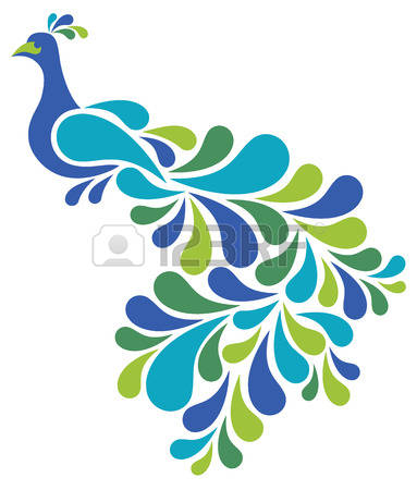 peacock: Retro-styled illustration of a peacock in blues and greens