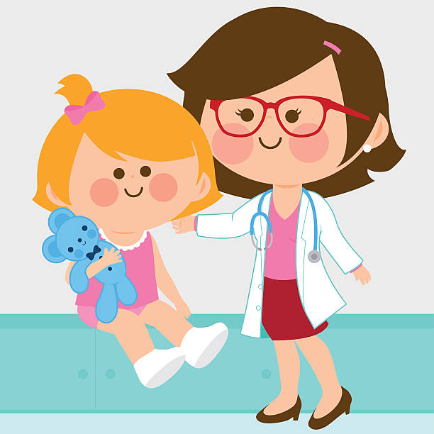 Female pediatrician examining a little girl vector art illustration