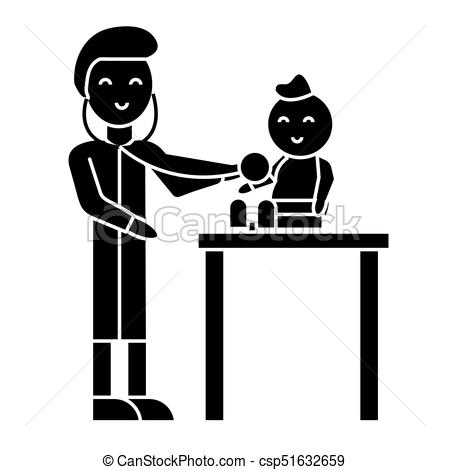 Pediatrician With Child Icon, Vector Illustration, Sign On Isolated  Background