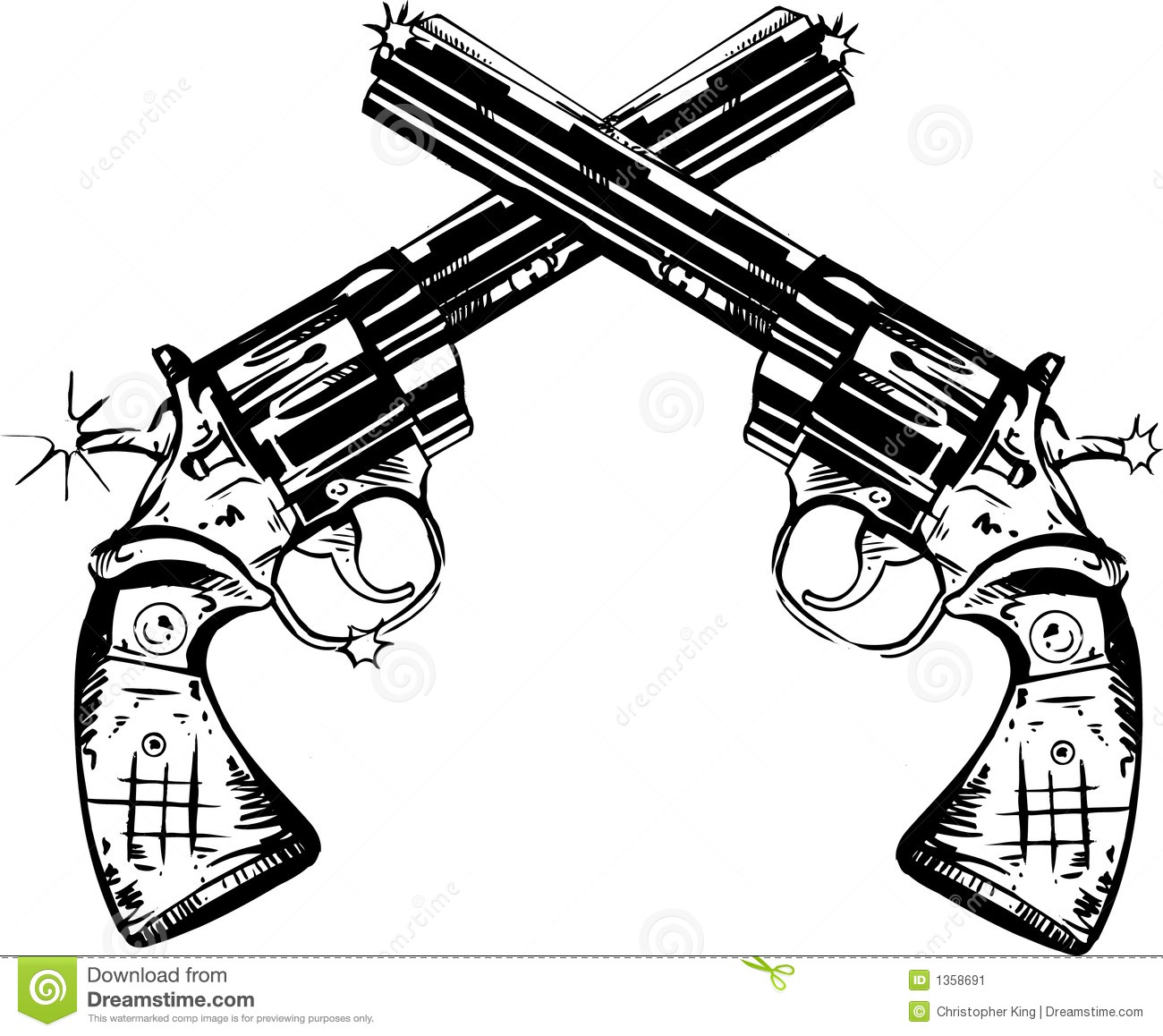 Pen And Ink Illustration Of Two Magnum Pistols Mr No Pr No 5 4532 36