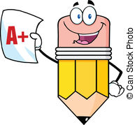 ... Pencil Holding A Report Card - Smiling Pencil Holding An A..