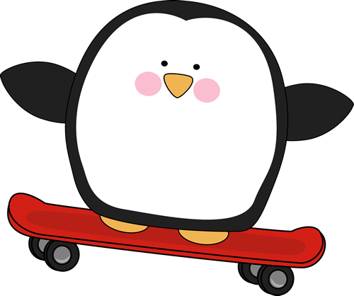 Penguin on a Skateboard - Skateboard Clip Art