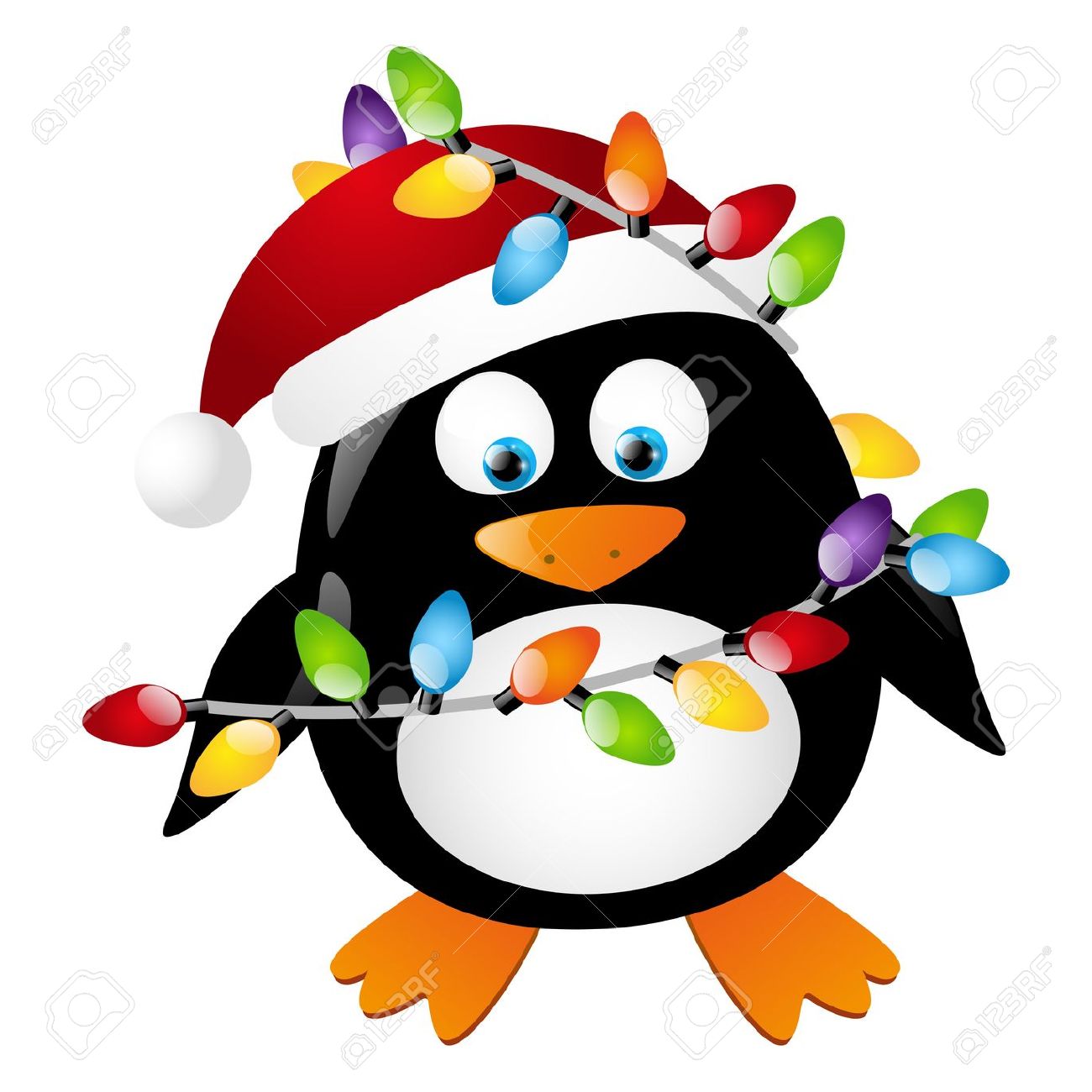Penguin With Christmas Light Bulbs Royalty Free Cliparts, Vectors .