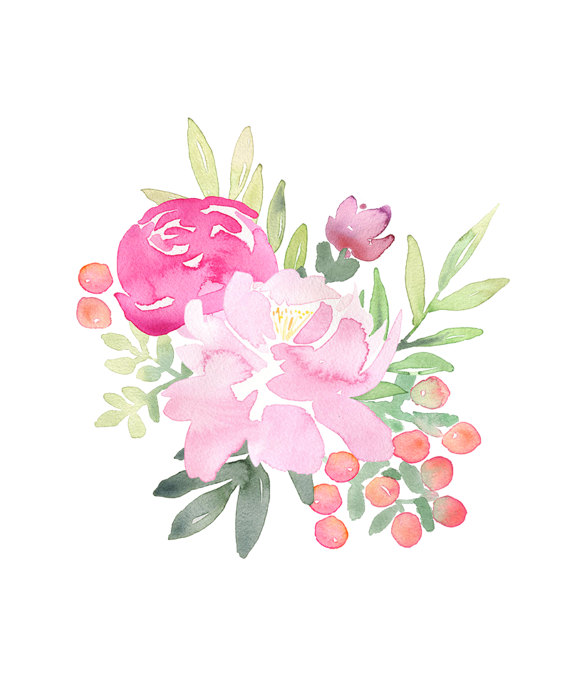 Pink Peonies Hand Painted Clipart Pink Floral - Two Bouquets, floral  arrangement, wedding graphics, Flower PNG, wedding floral clipart