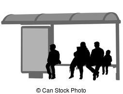 ... People at bus stop - Silhouettes of people at bus stop