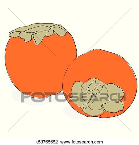 Clipart - Persimmon fruits on - Persimmon Clipart